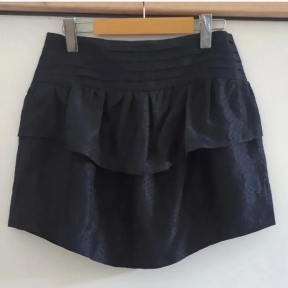 IRO | Women's Navy/Black Animal Print Tiered Ruffled Silk Blend Mini Ski… - Picture 1 of 4